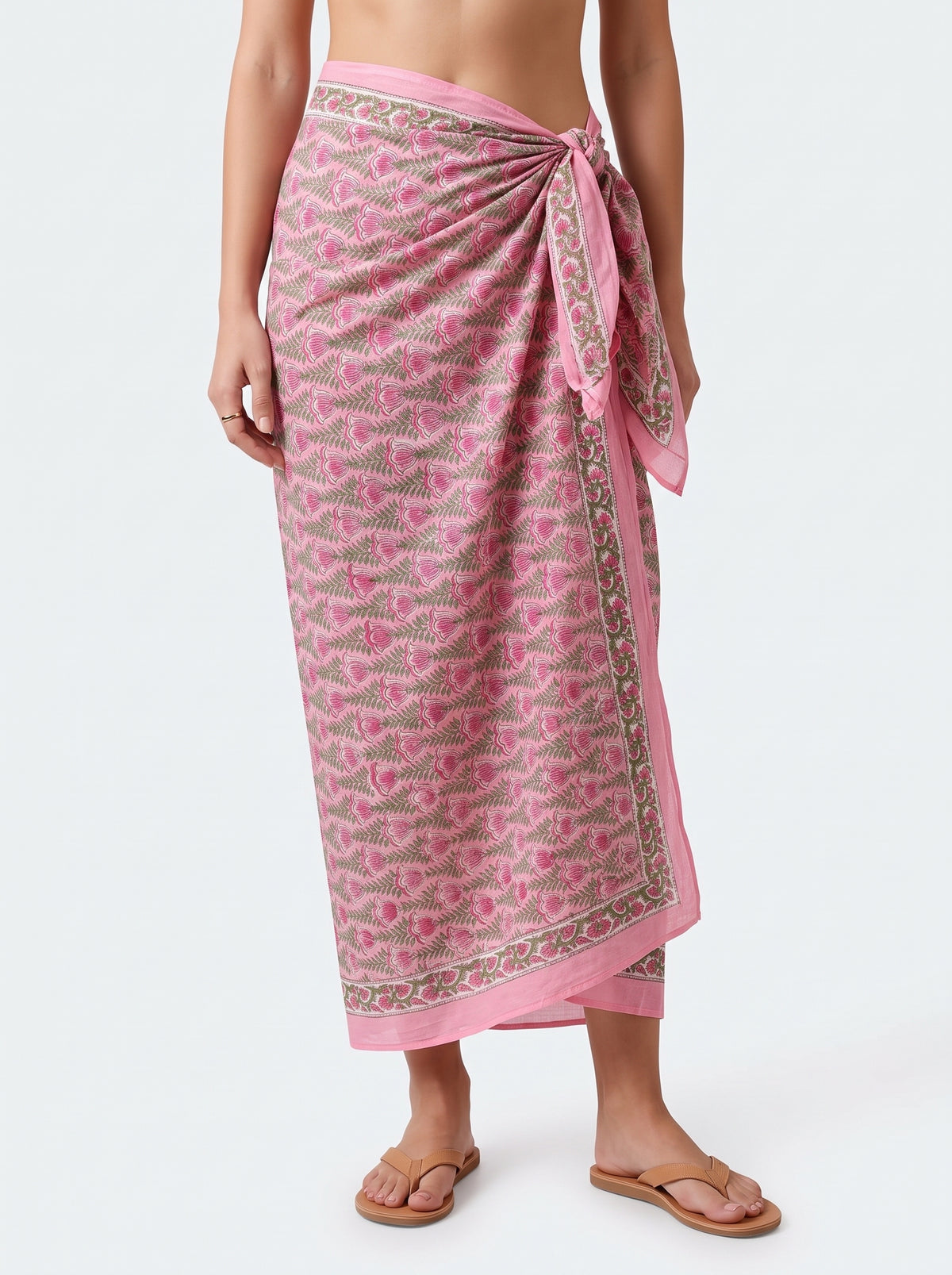 Mini Pink Floral Handblock Sarong - Beach Cover