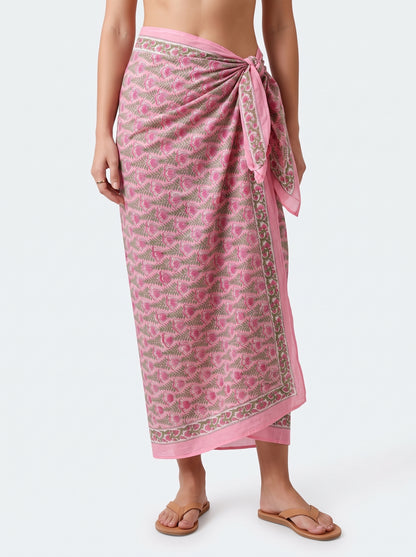 Mini Pink Floral Handblock Sarong - Beach Cover