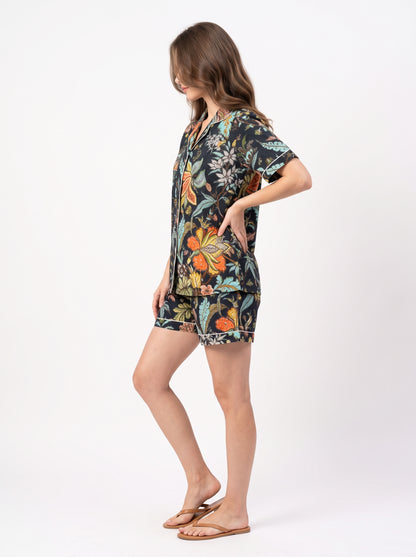 Women’s Black Paradise – Elegant Two Piece Short Pajama Set