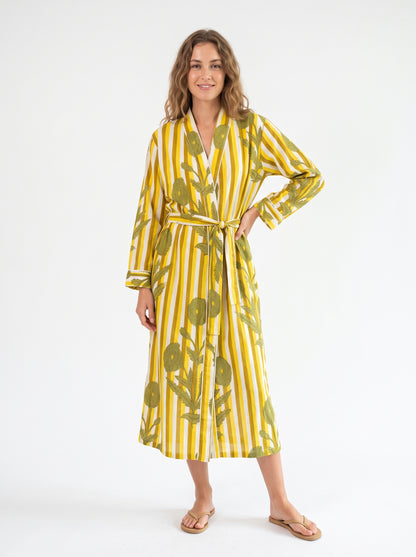 Lemon Yellow Bloom Riot - Women’s Cotton Kimono
