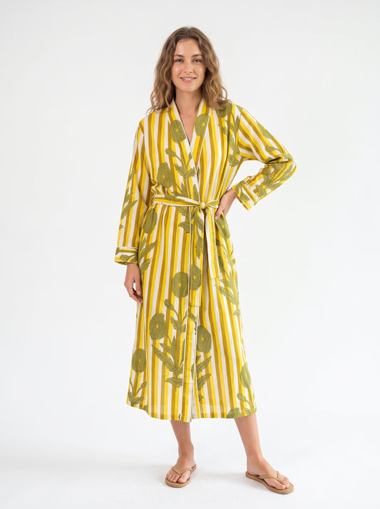 Lemon Yellow Bloom Riot - Women’s Cotton Kimono