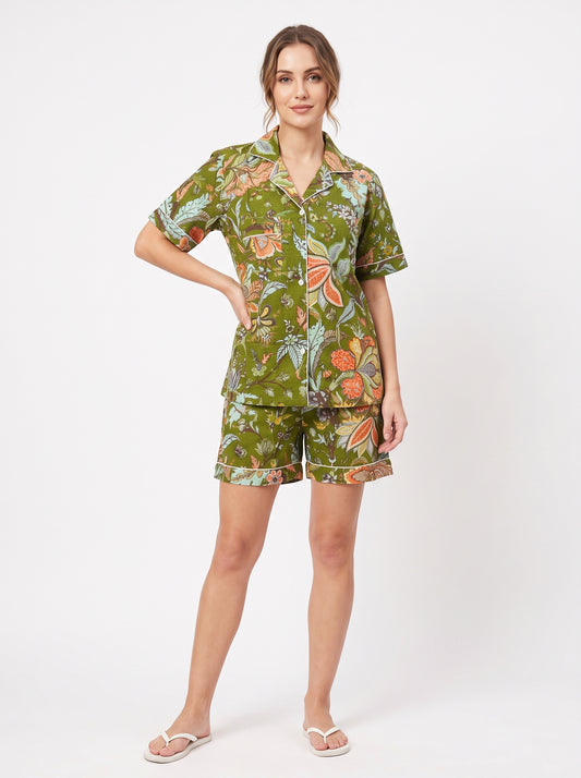 Women’s Green Crimson – Elegant Two Piece Short Pajama Set