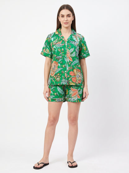 Women’s Bright Green Crimson – Elegant Two Piece Short Pajama Set