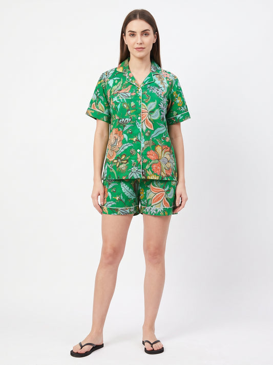 Women’s Bright Green Crimson – Elegant Two Piece Short Pajama Set