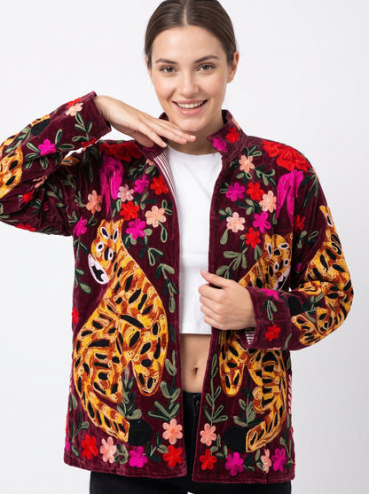 Women's 2005 Suzani Reversible Velvet Jacket – Artistic Embroidered Statement Jacket