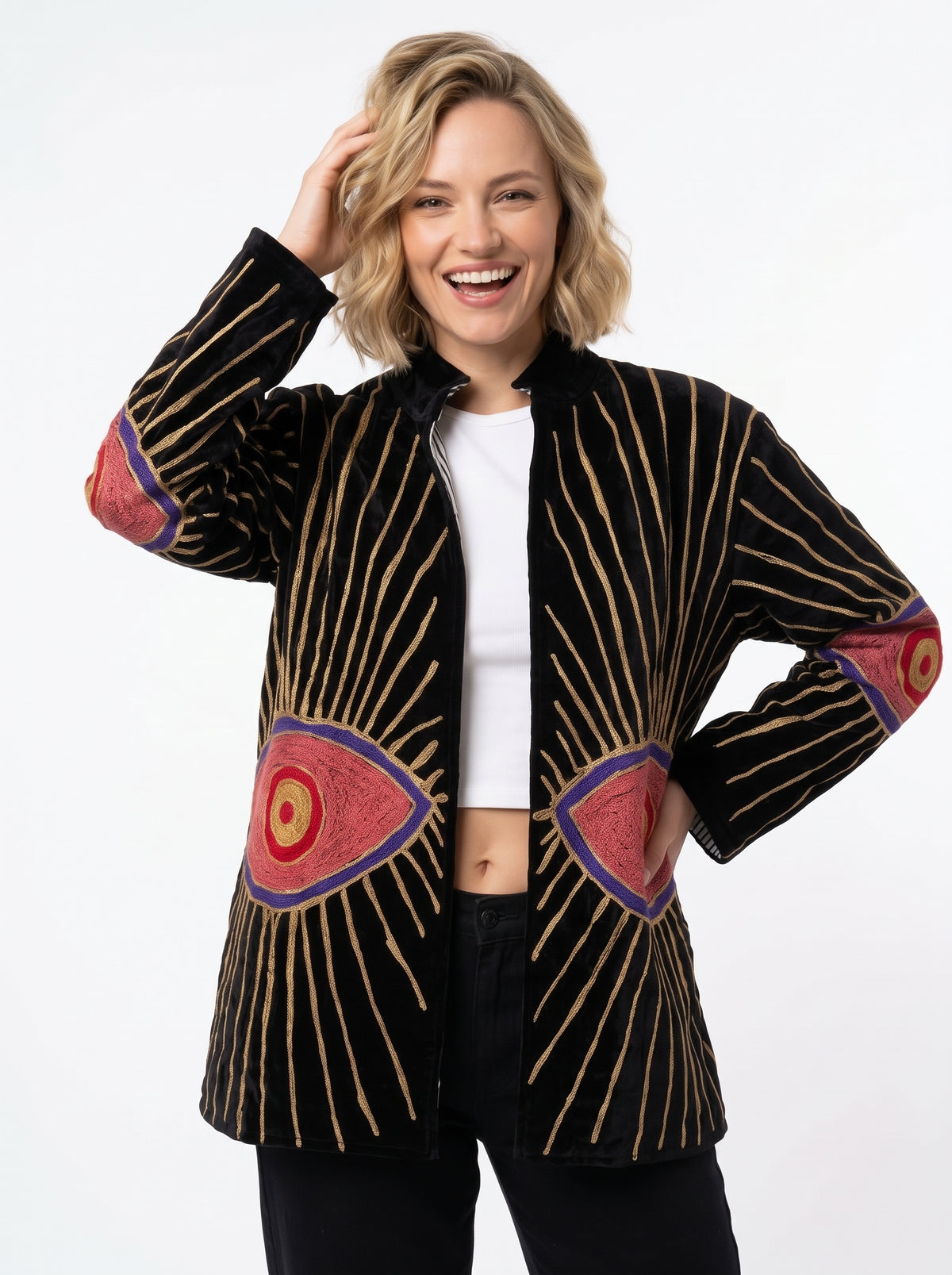 Women's 2001 Suzani Reversible Velvet Jacket – Artistic Embroidered Statement Jacket