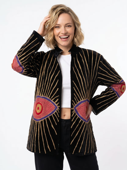 Women's 2001 Suzani Reversible Velvet Jacket – Artistic Embroidered Statement Jacket