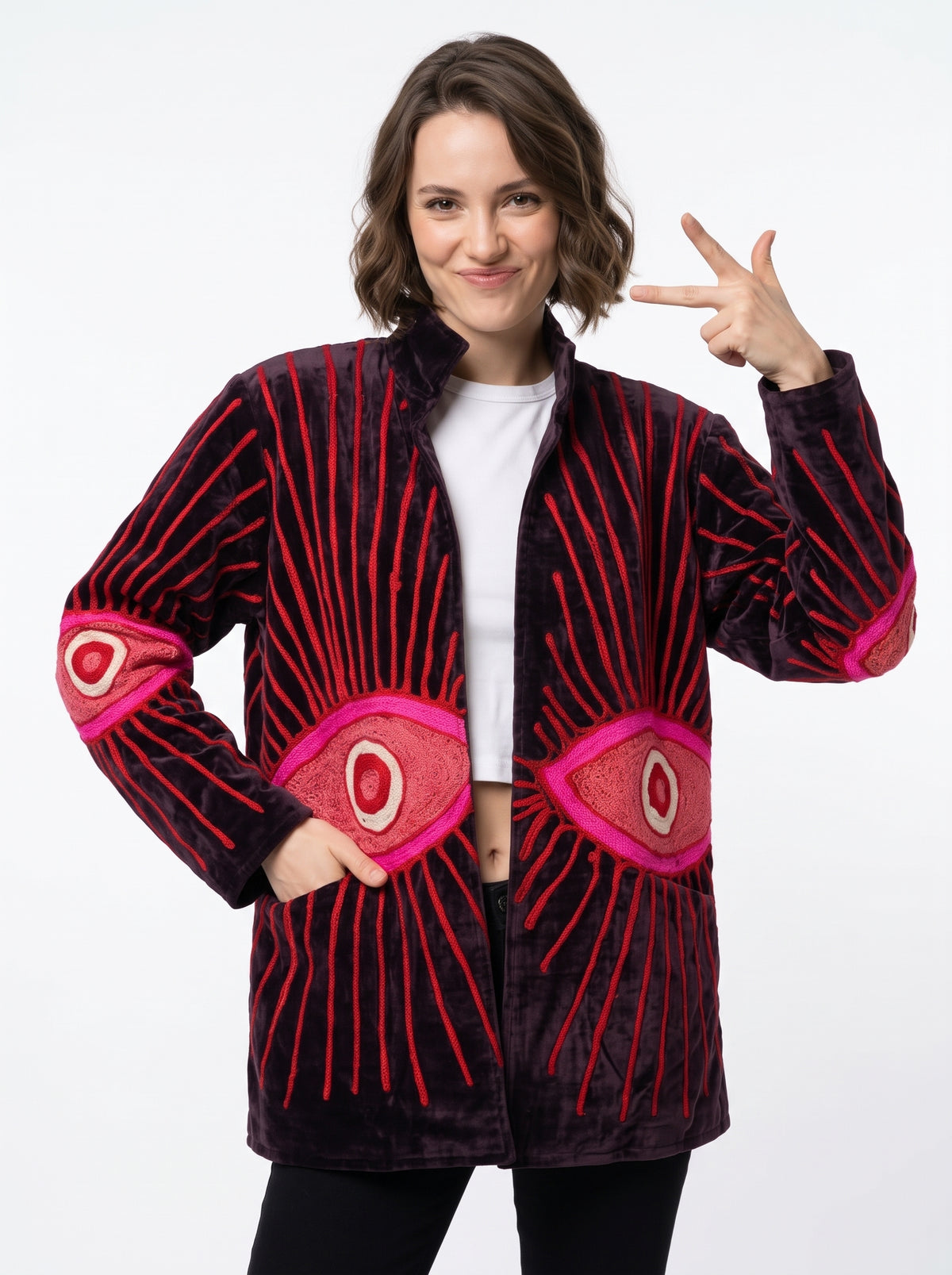Women's 2007 Suzani Reversible Velvet Jacket – Artistic Embroidered Statement Jacket