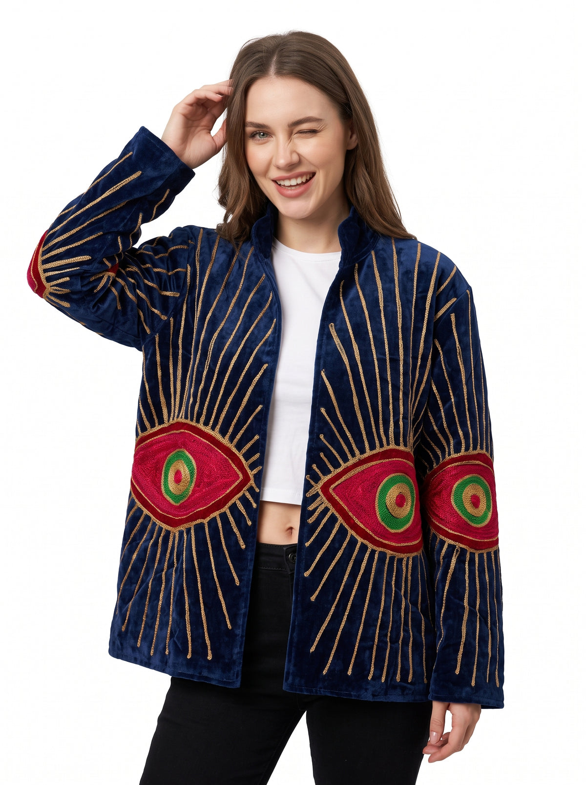 Women's 2009 Suzani Reversible Velvet Jacket – Artistic Embroidered Statement Jacket