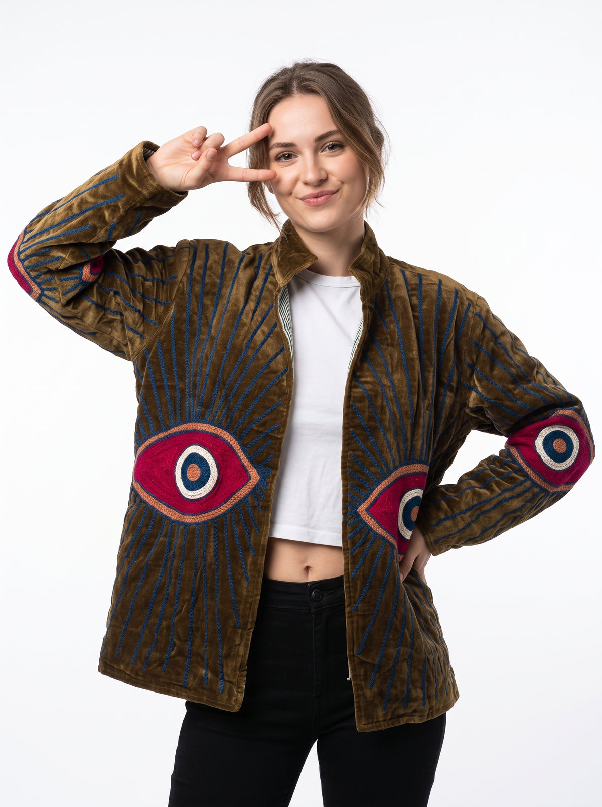 Women's 2012 Suzani Reversible Velvet Jacket – Artistic Embroidered Statement Jacket