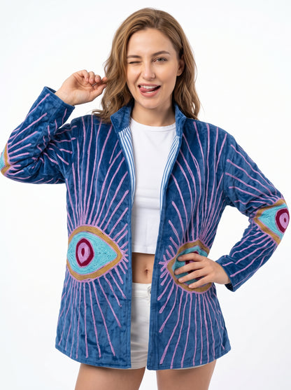 Women's 2014 Suzani Reversible Velvet Jacket – Artistic Embroidered Statement Jacket