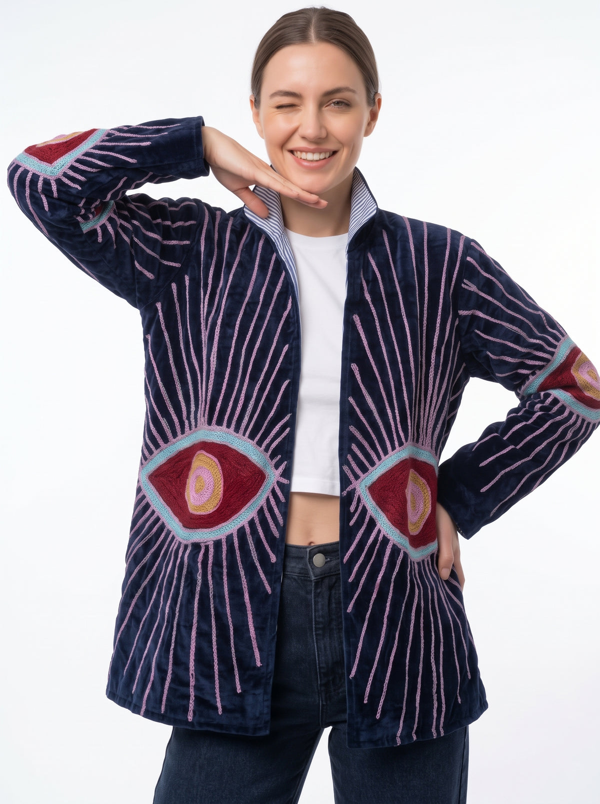 Women's 2013 Suzani Reversible Velvet Jacket – Artistic Embroidered Statement Jacket