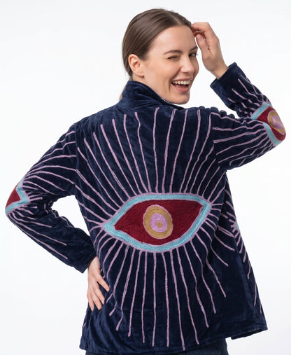 Women's 2013 Suzani Reversible Velvet Jacket – Artistic Embroidered Statement Jacket