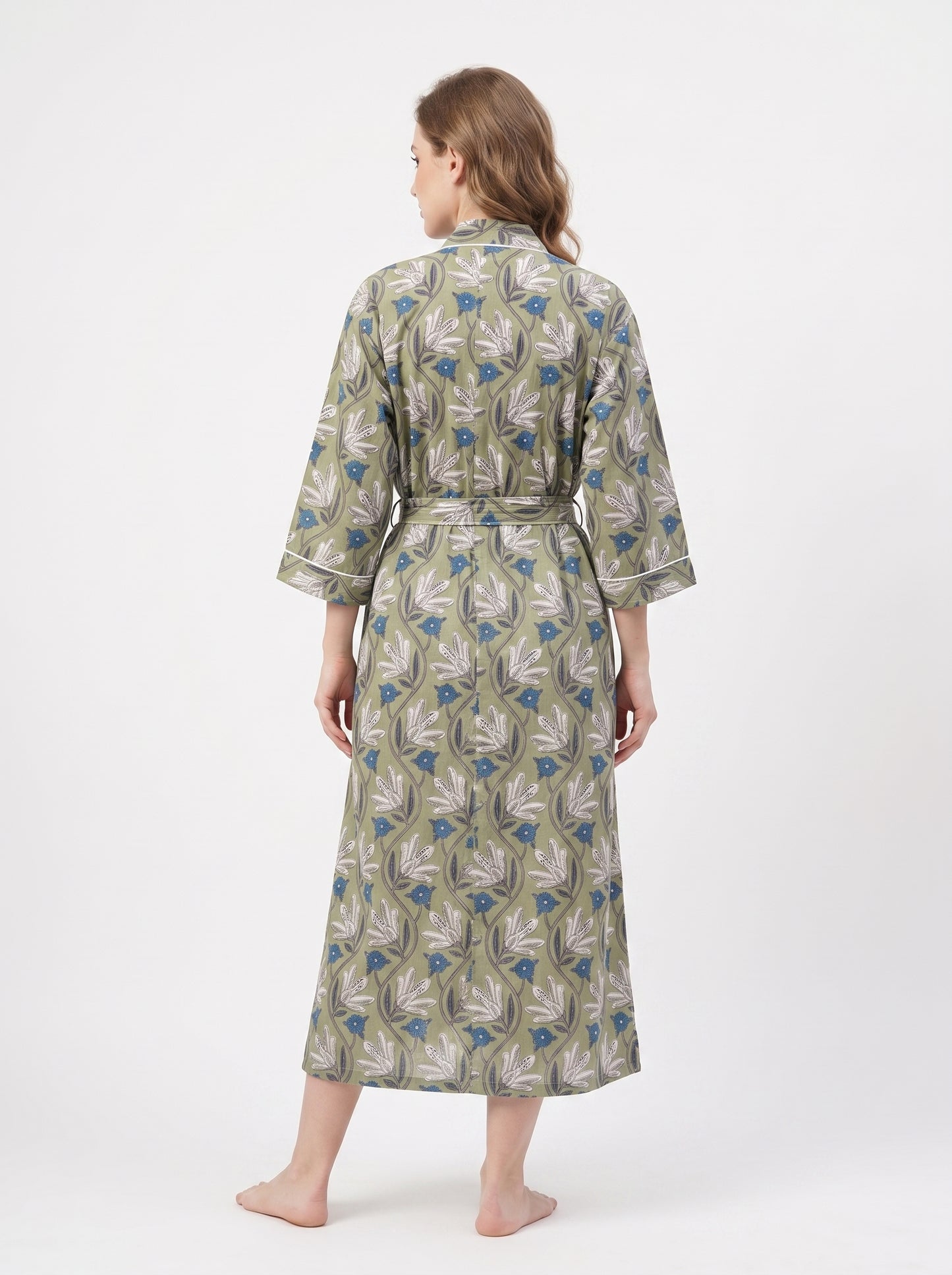 Green Bloom Escape Women's Cotton Kimono | 3/4 Sleeves