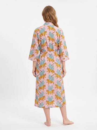Pink & Blue Cheetah Riot Women's Cotton Kimono | 3/4 Sleeves