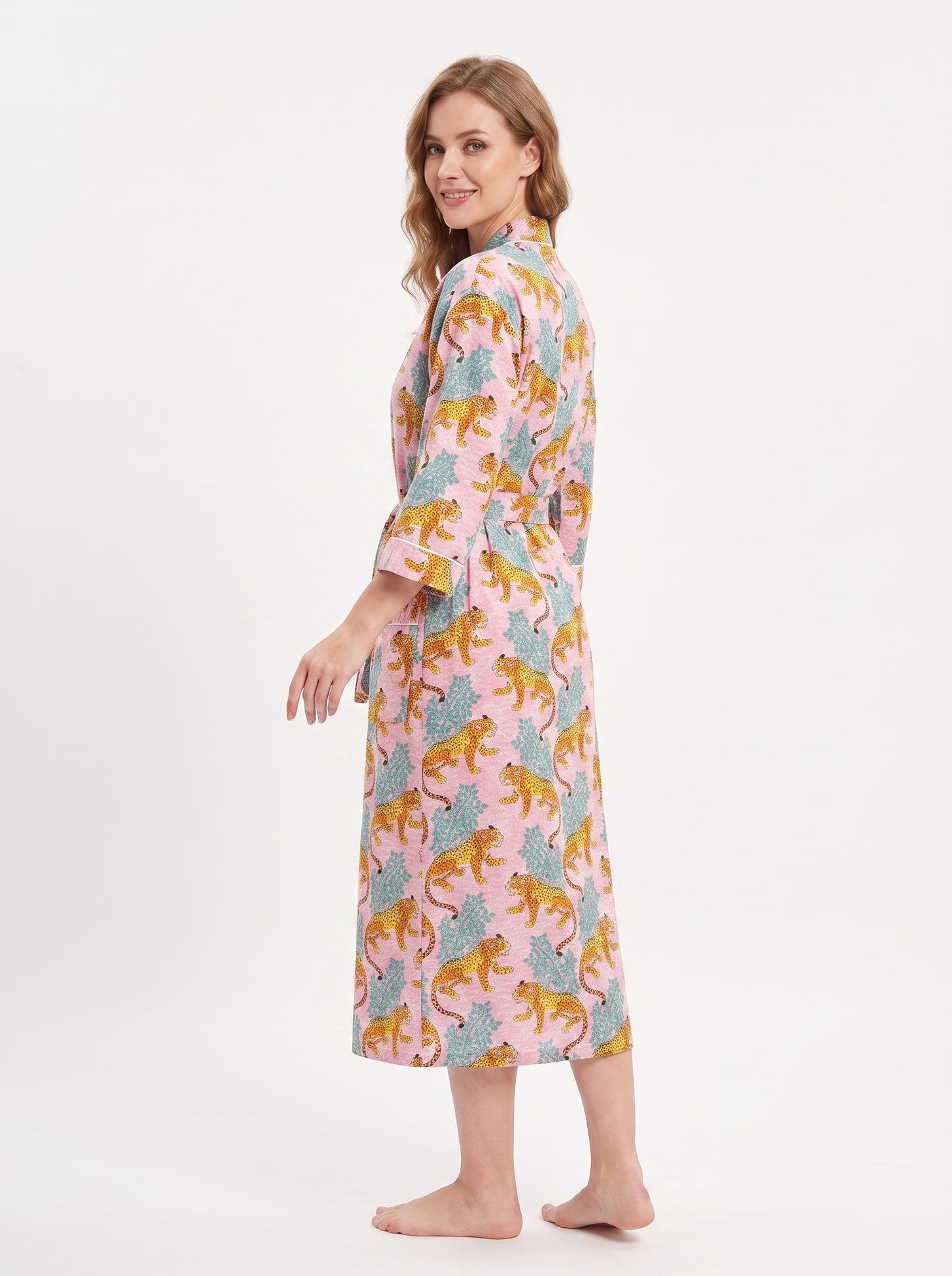 Pink & Blue Cheetah Riot Women's Cotton Kimono | 3/4 Sleeves