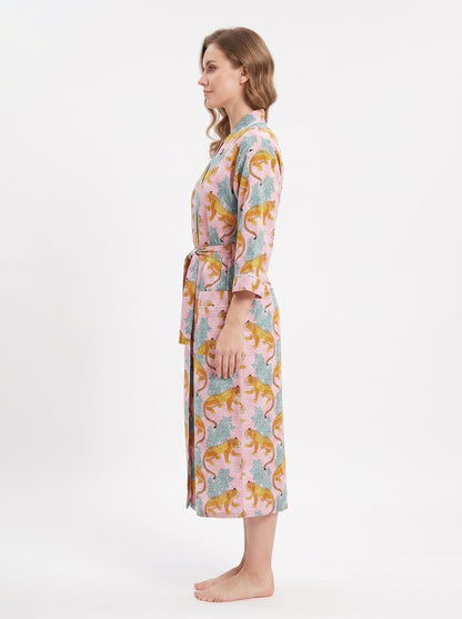 Pink & Blue Cheetah Riot Women's Cotton Kimono | 3/4 Sleeves