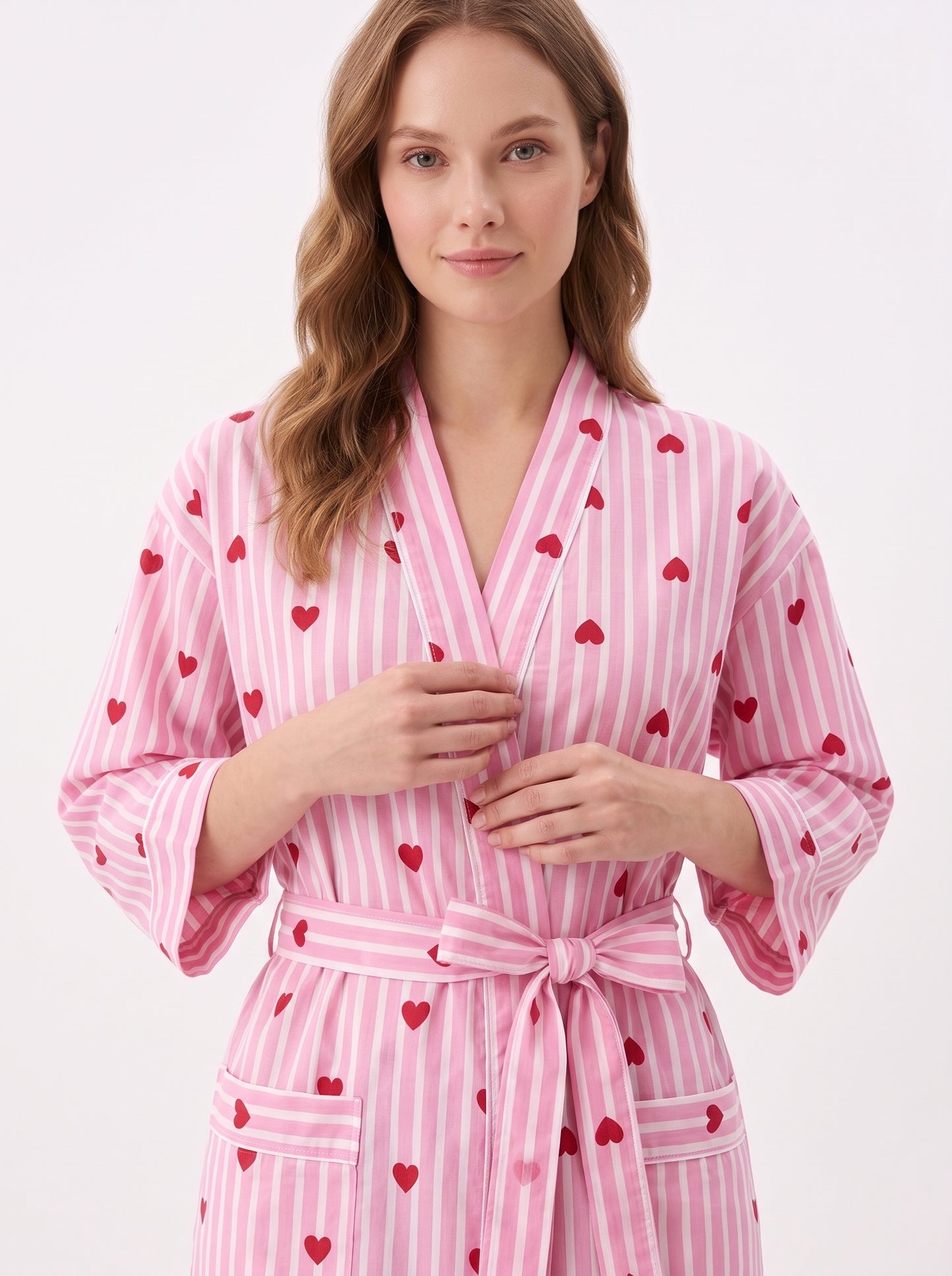 Pink Heart Riot Women's Cotton Kimono | 3/4 Sleeves