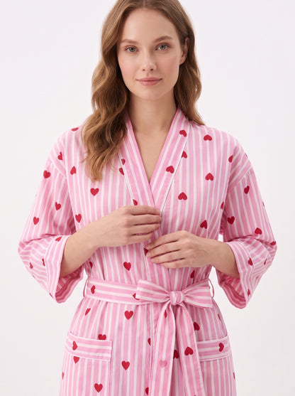 Pink Heart Riot Women's Cotton Kimono | 3/4 Sleeves