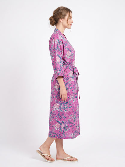 Pink Bloom Riot Women's Cotton Kimono | 3/4 Sleeves