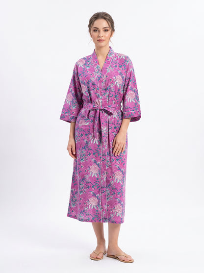 Pink Bloom Riot Women's Cotton Kimono | 3/4 Sleeves