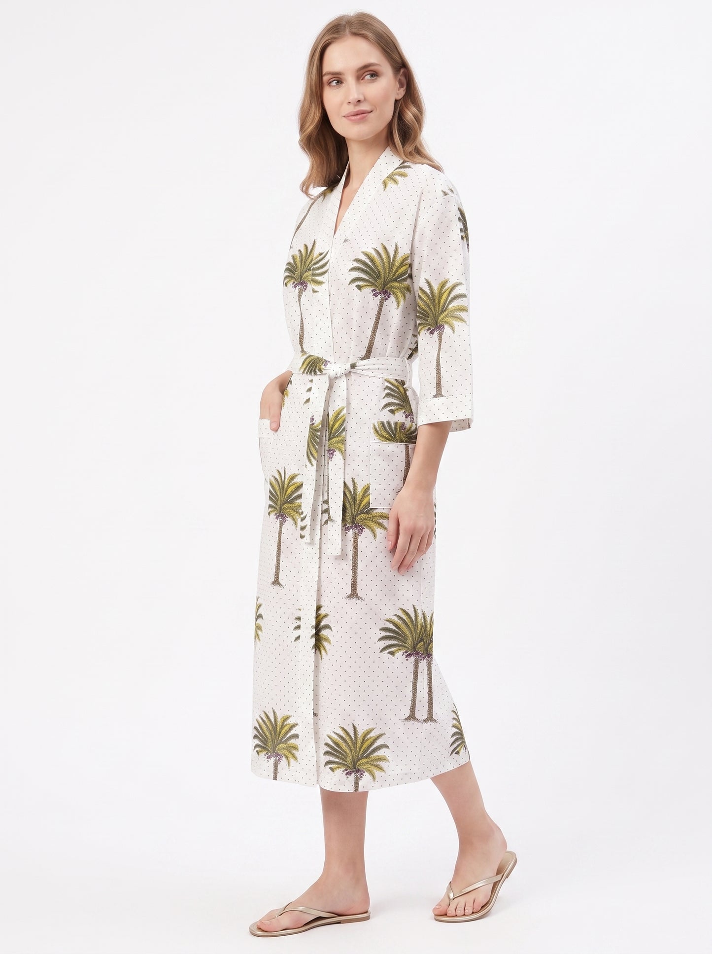 White Palm Women's Cotton Kimono | 3/4 Sleeves