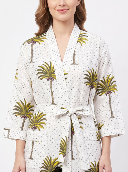 White Palm Women's Cotton Kimono | 3/4 Sleeves