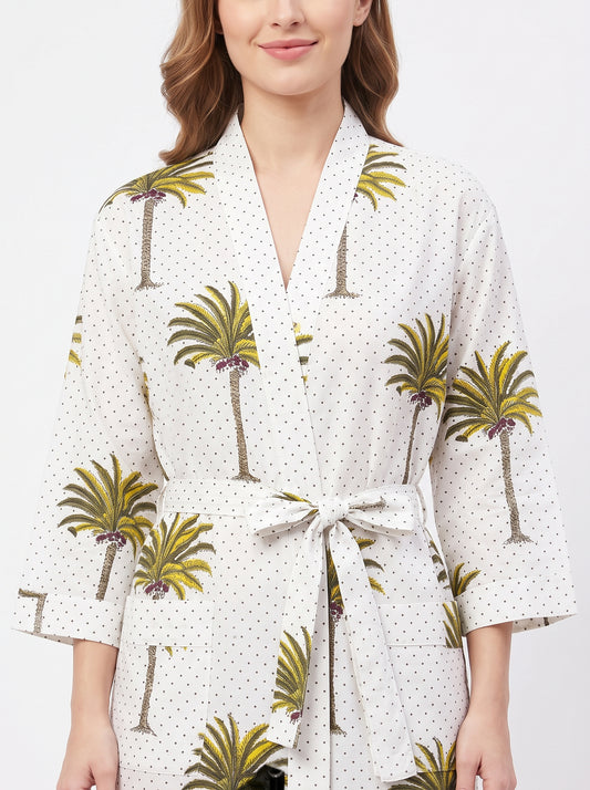 White Palm Women's Cotton Kimono | 3/4 Sleeves