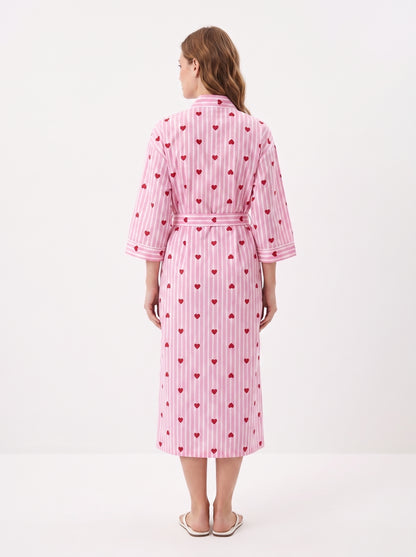 Pink Heart Riot Women's Cotton Kimono | 3/4 Sleeves