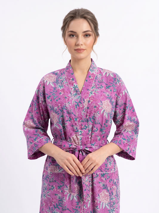 Pink Bloom Riot Women's Cotton Kimono | 3/4 Sleeves