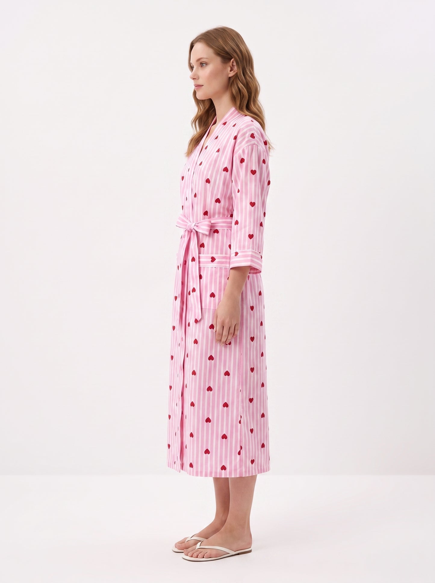 Pink Heart Riot Women's Cotton Kimono | 3/4 Sleeves