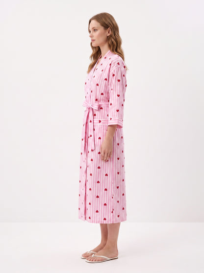 Pink Heart Riot Women's Cotton Kimono | 3/4 Sleeves