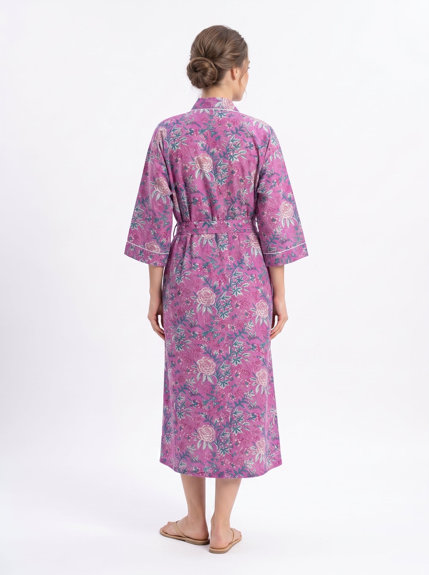 Pink Bloom Riot Women's Cotton Kimono | 3/4 Sleeves