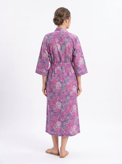 Pink Bloom Riot Women's Cotton Kimono | 3/4 Sleeves