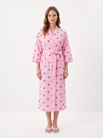 Pink Heart Riot Women's Cotton Kimono | 3/4 Sleeves