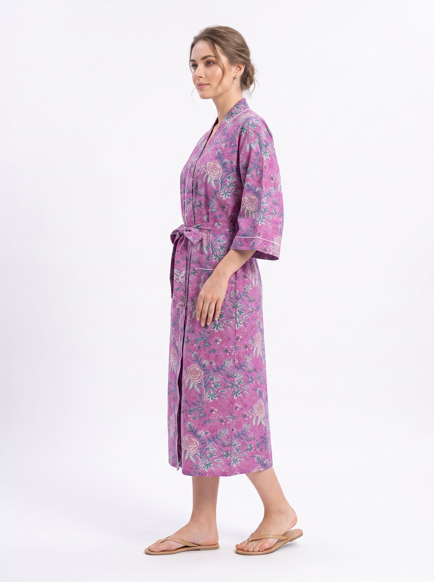 Pink Bloom Riot Women's Cotton Kimono | 3/4 Sleeves