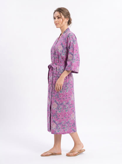 Pink Bloom Riot Women's Cotton Kimono | 3/4 Sleeves