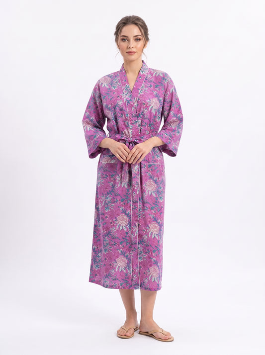 Pink Bloom Riot Women's Cotton Kimono | 3/4 Sleeves