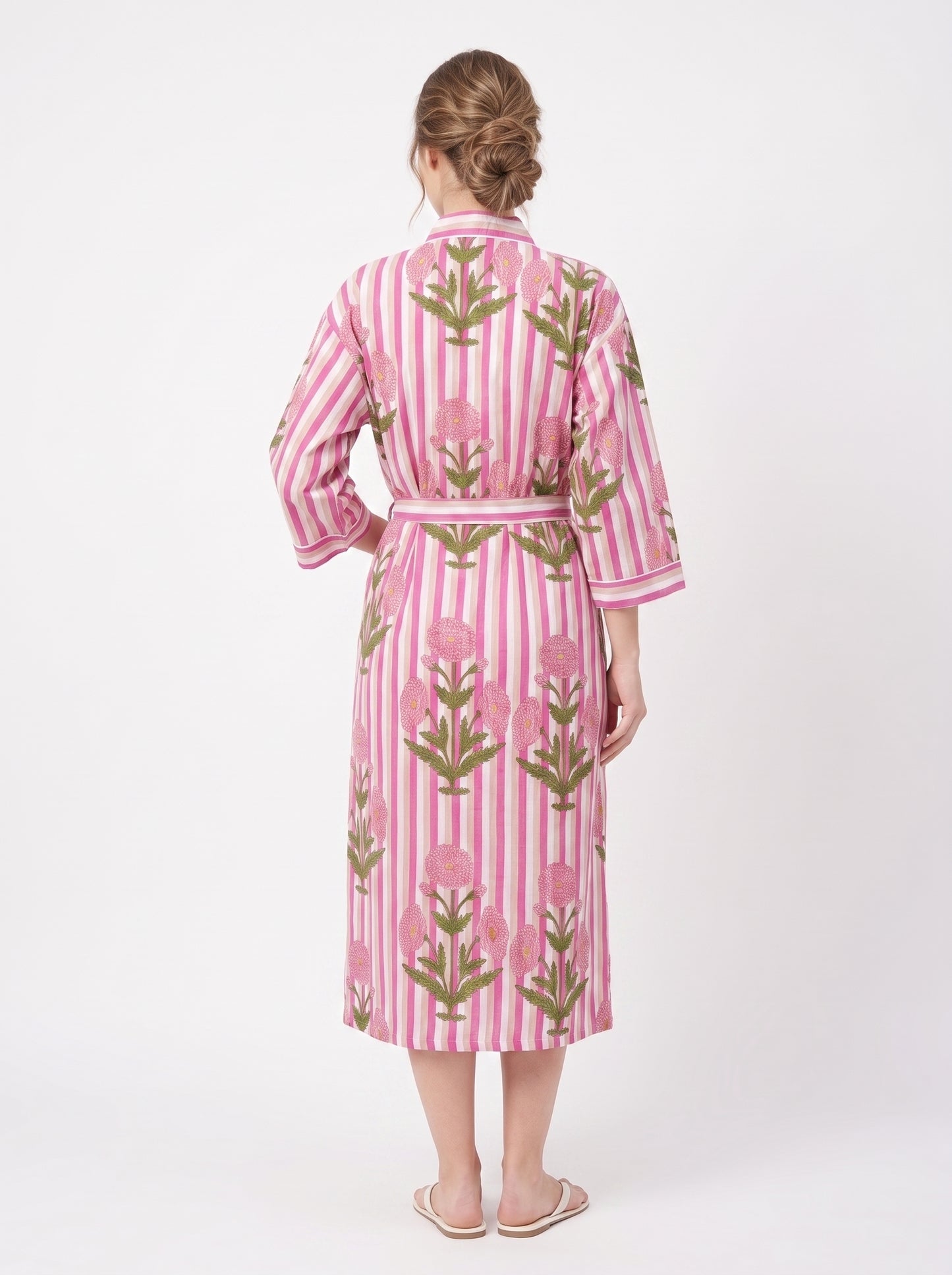 Pink Pop Stripes Women's Cotton Kimono | 3/4 Sleeves