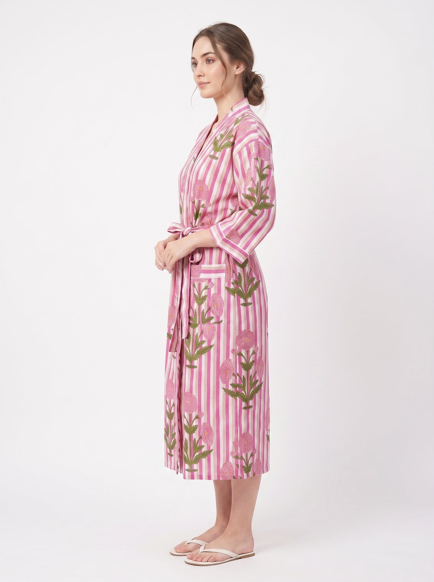 Pink Pop Stripes Women's Cotton Kimono | 3/4 Sleeves