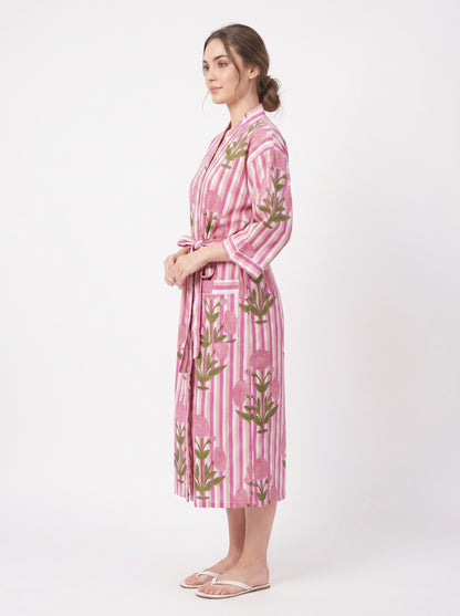 Pink Pop Stripes Women's Cotton Kimono | 3/4 Sleeves