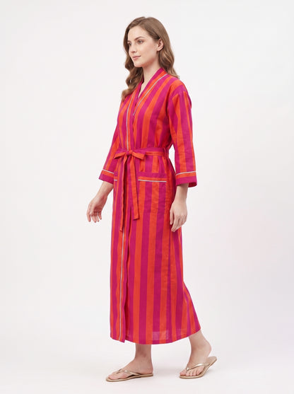 Orange Stripes Women’s Cotton Kimono | 3/4 Sleeves