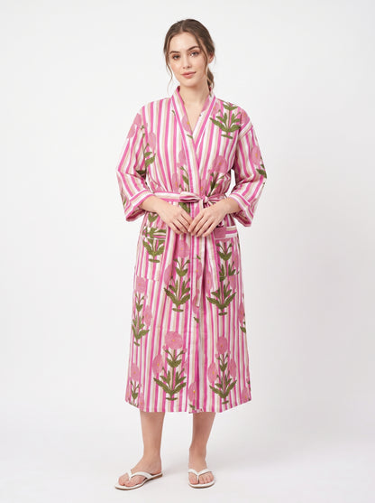 Pink Pop Stripes Women's Cotton Kimono | 3/4 Sleeves