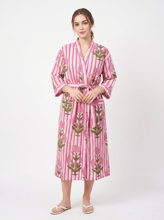 Pink Pop Stripes Women's Cotton Kimono | 3/4 Sleeves
