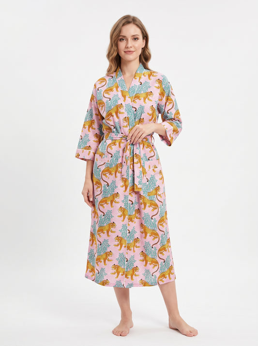 Pink & Blue Cheetah Riot Women's Cotton Kimono | 3/4 Sleeves