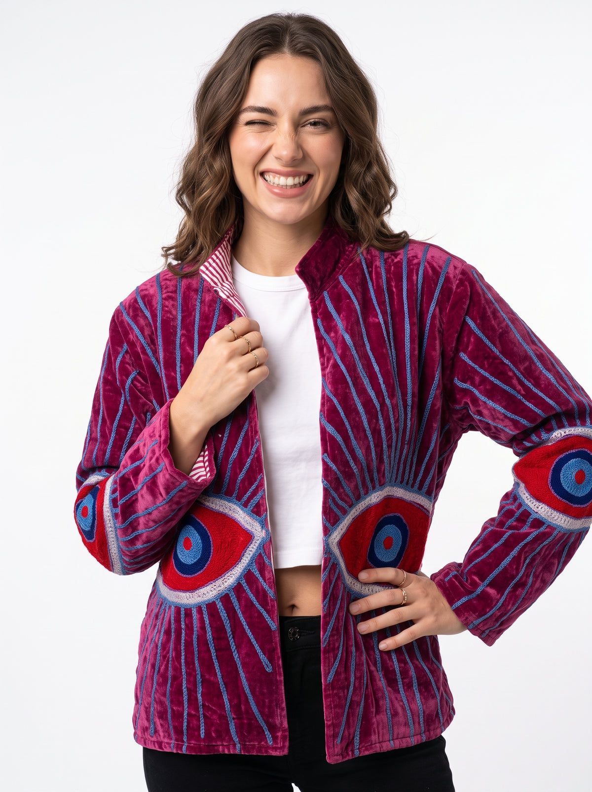 Women's 2008 Suzani Reversible Velvet Jacket – Artistic Embroidered Statement Jacket