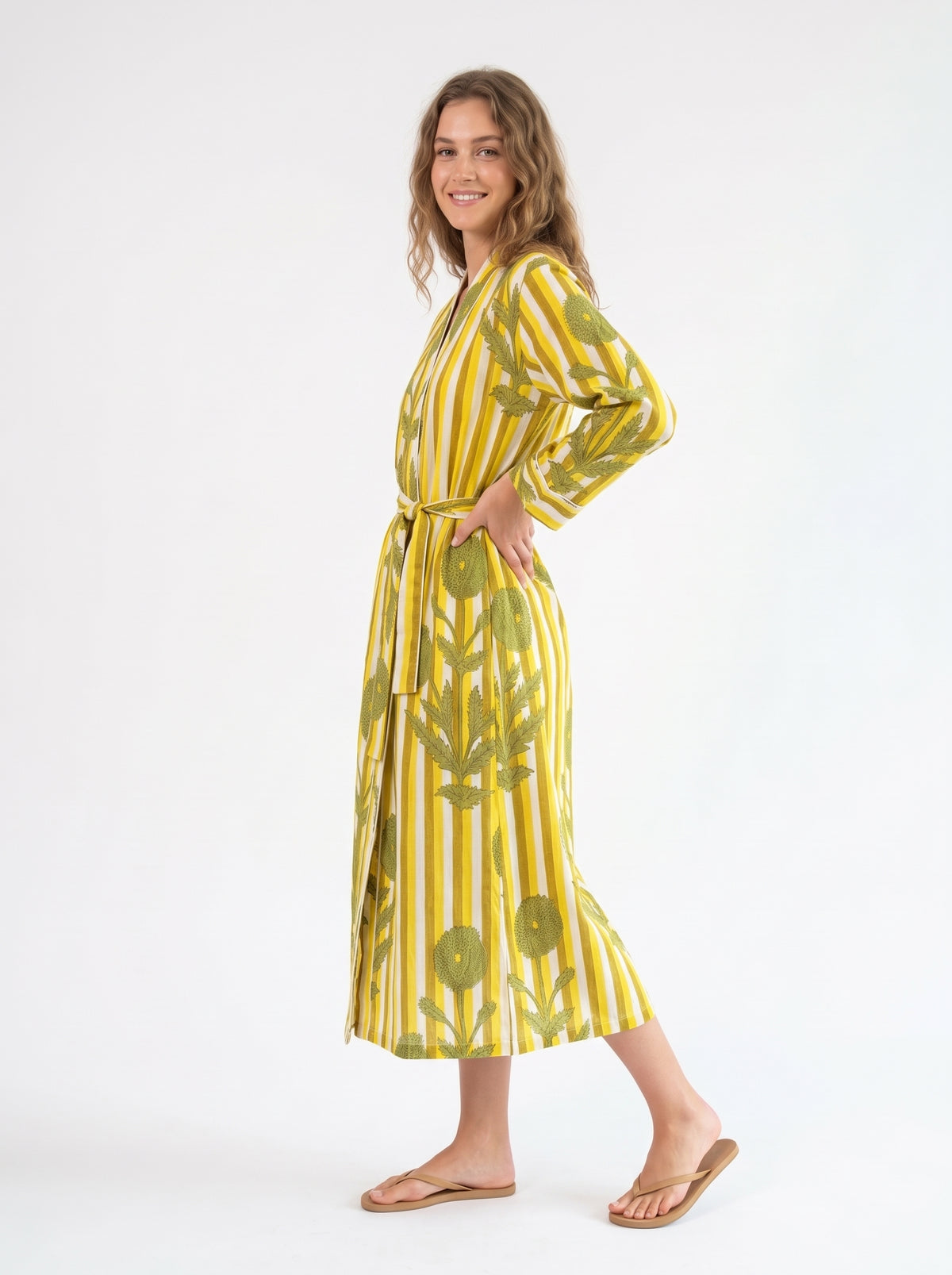 Lemon Yellow Bloom Riot - Women’s Cotton Kimono