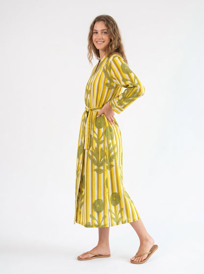 Lemon Yellow Bloom Riot - Women’s Cotton Kimono