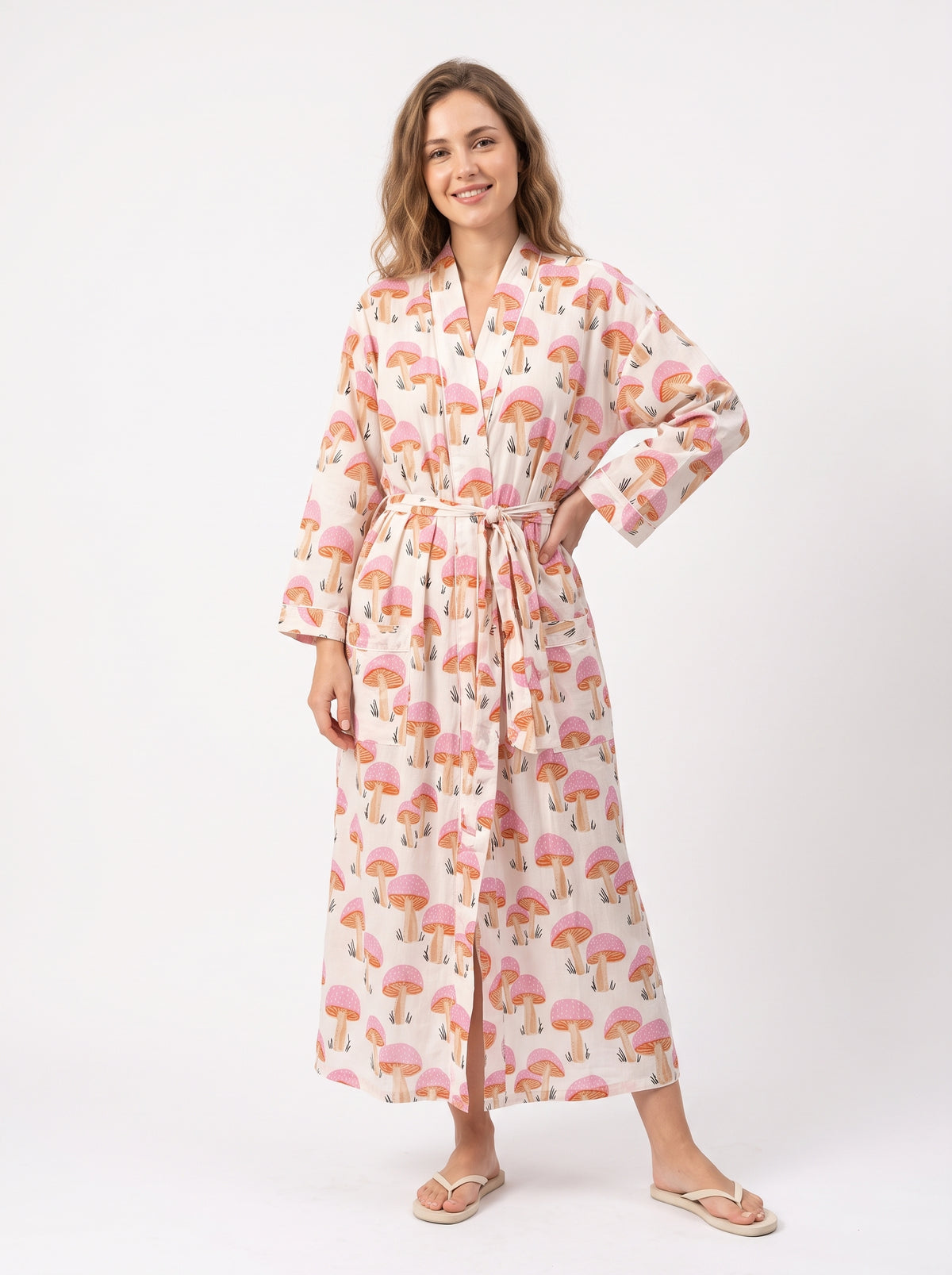 Pink Mushroom Party – Women’s Cotton Kimono