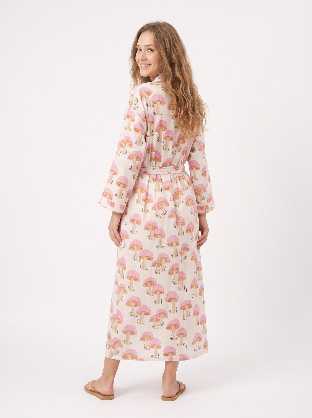 Pink Mushroom Party – Women’s Cotton Kimono